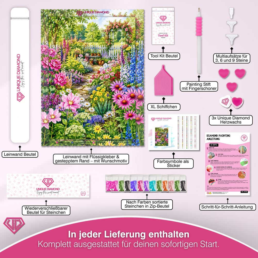 5D Diamond Painting – Romantischer Cottage-Blütengarten