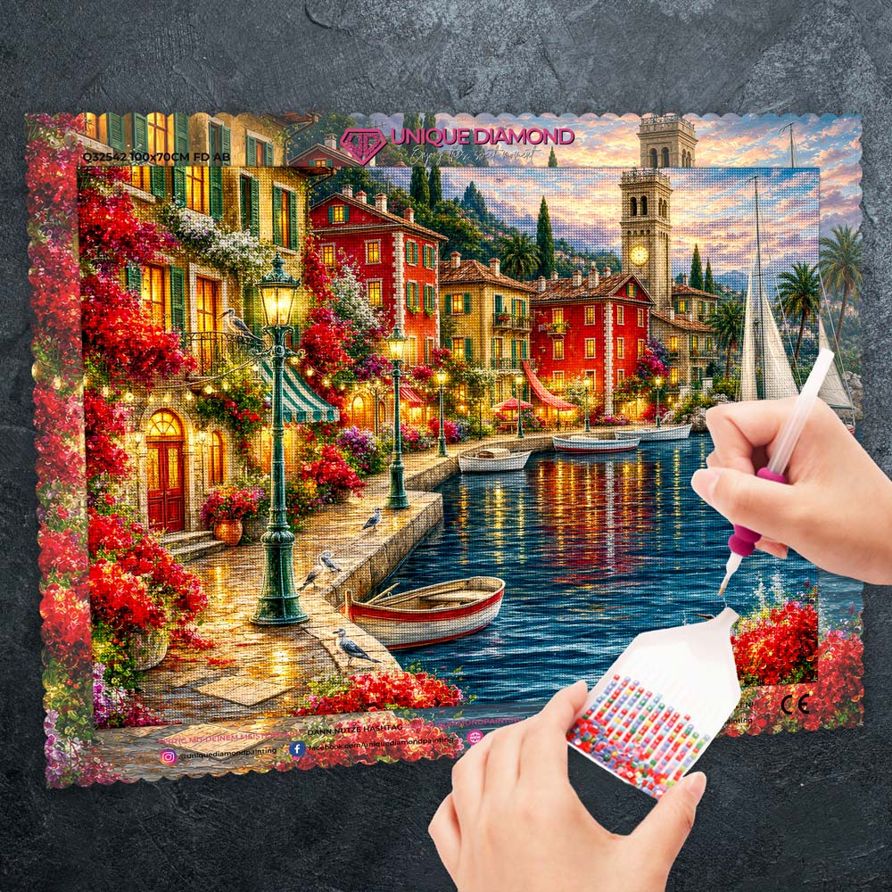 5D Diamond Painting – Romantischer Hafen im Abendlicht