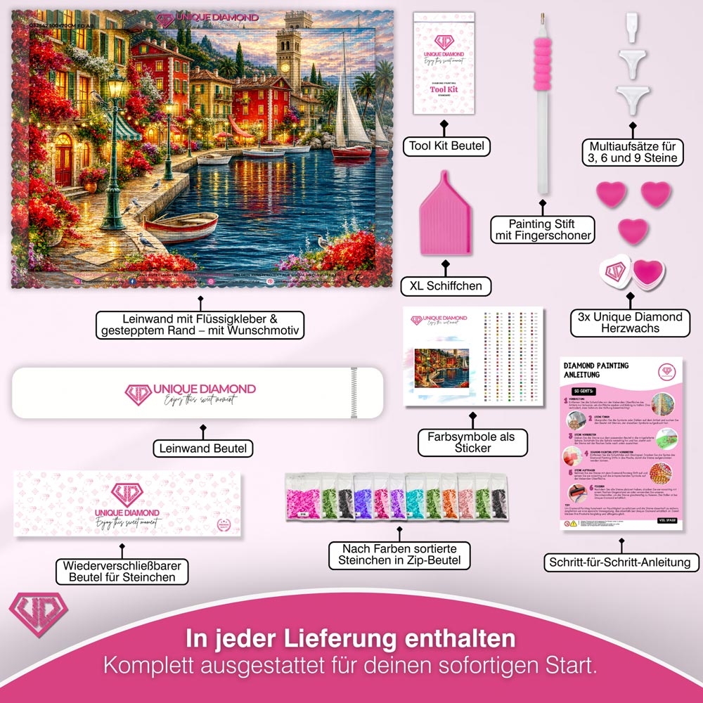 5D Diamond Painting – Romantischer Hafen im Abendlicht