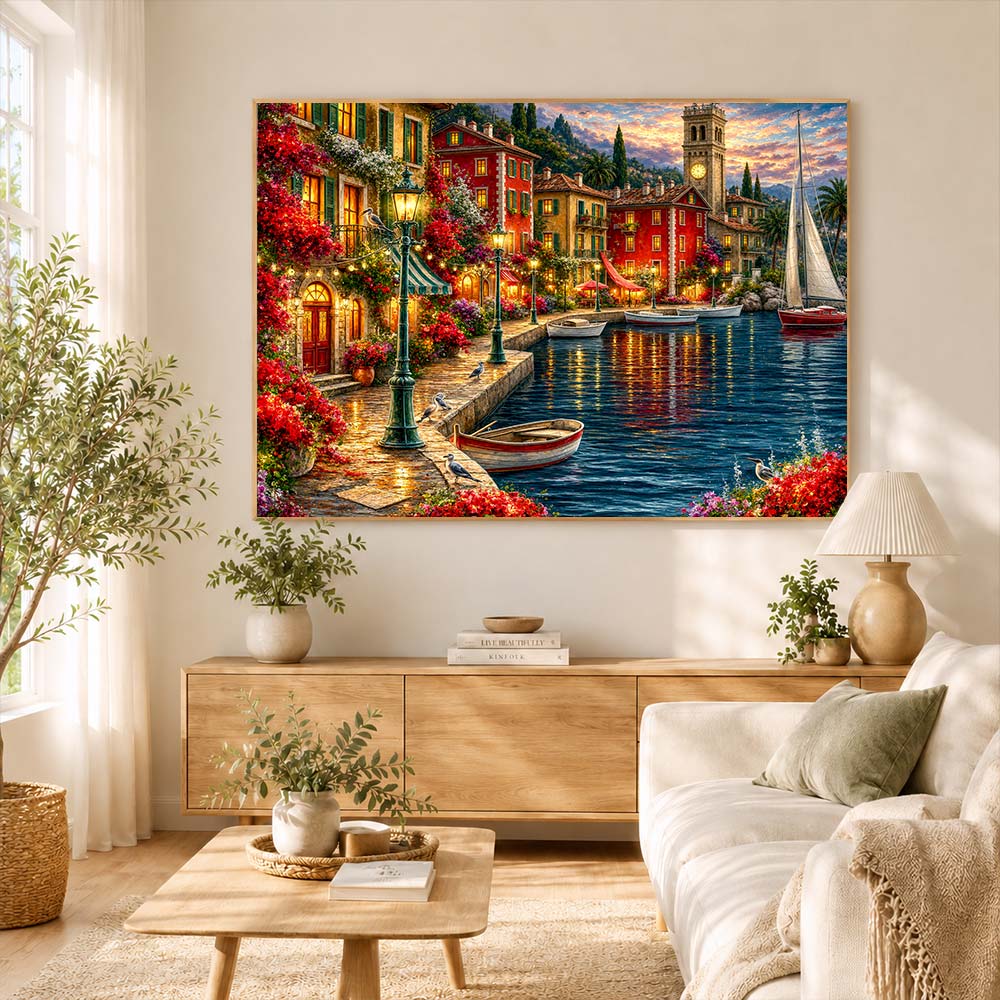 5D Diamond Painting – Romantischer Hafen im Abendlicht