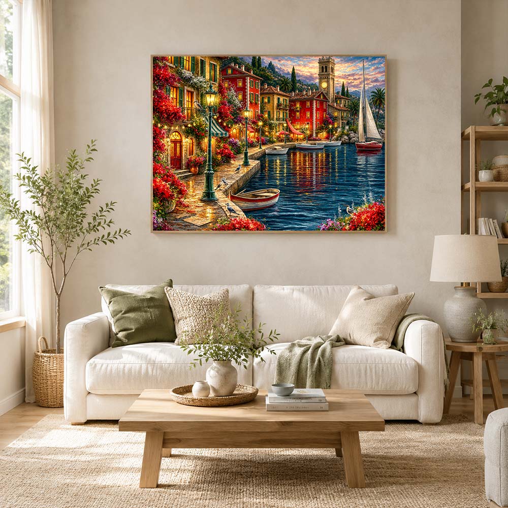 5D Diamond Painting – Romantischer Hafen im Abendlicht