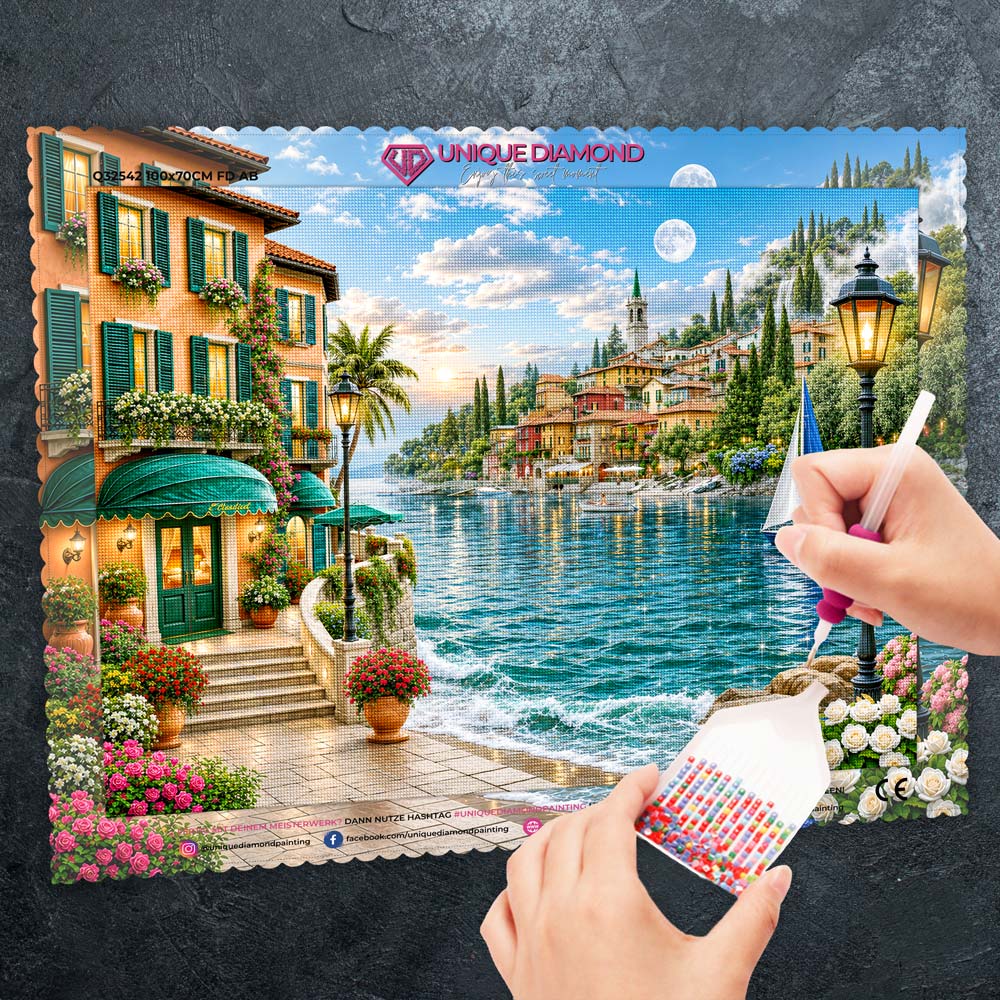 5D Diamond Painting – Romantischer Seehafen im Abendlicht