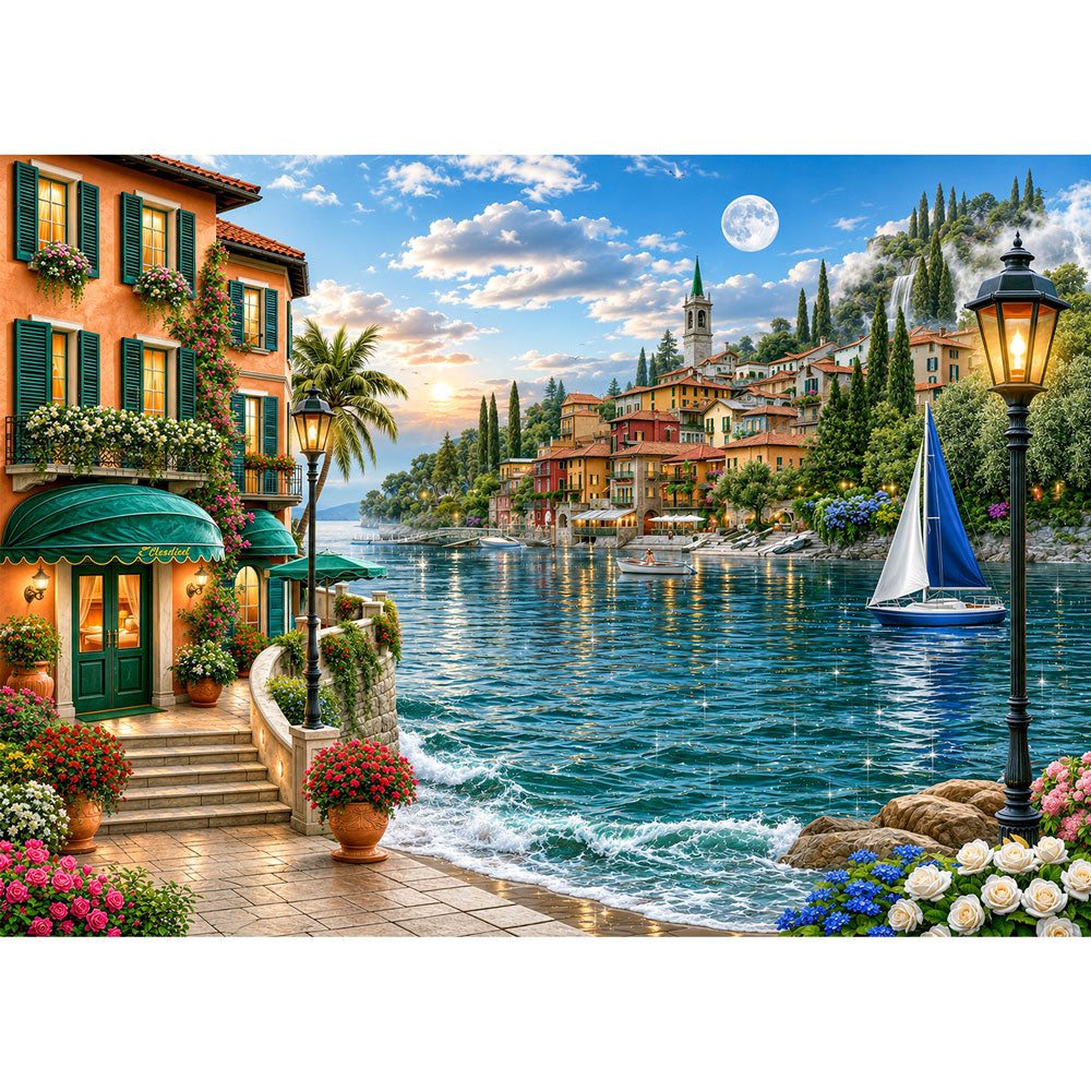 5D Diamond Painting – Romantischer Seehafen im Abendlicht | Unique Diamond