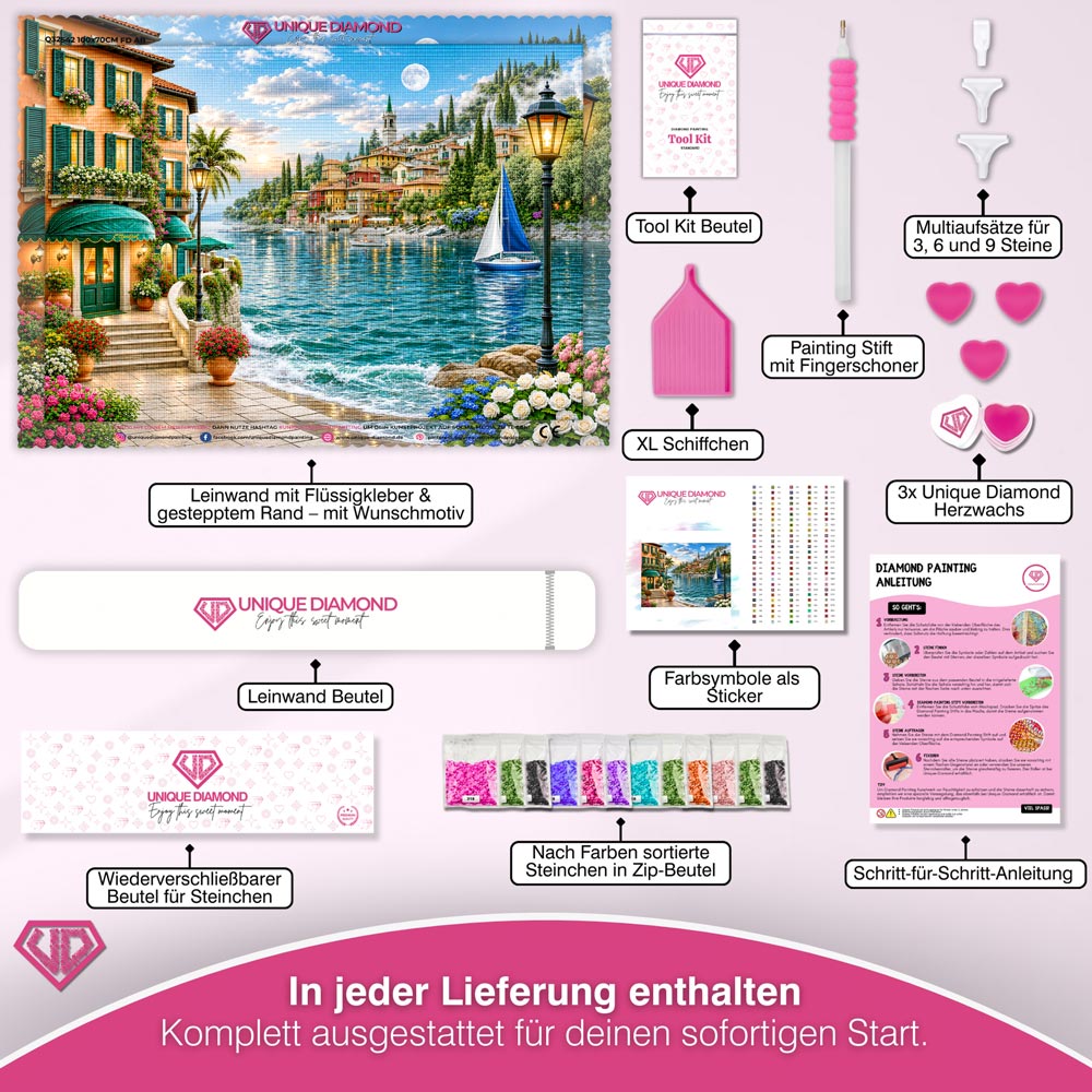 5D Diamond Painting – Romantischer Seehafen im Abendlicht