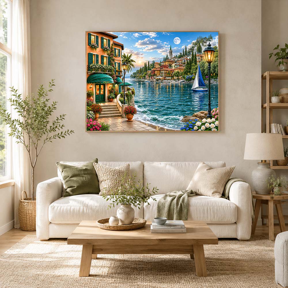 5D Diamond Painting – Romantischer Seehafen im Abendlicht