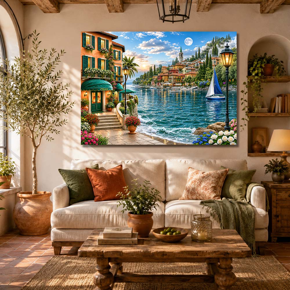 5D Diamond Painting – Romantischer Seehafen im Abendlicht