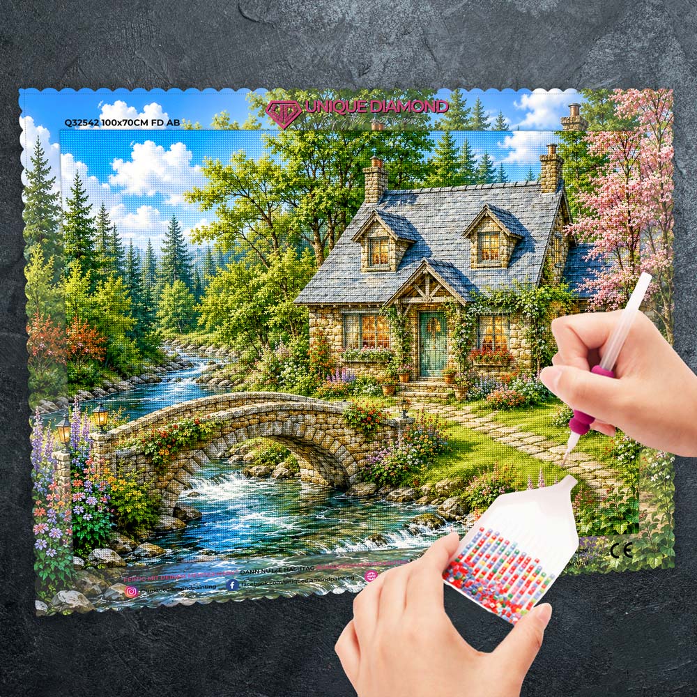 5D Diamond Painting – Romantisches Landhaus am Fluss