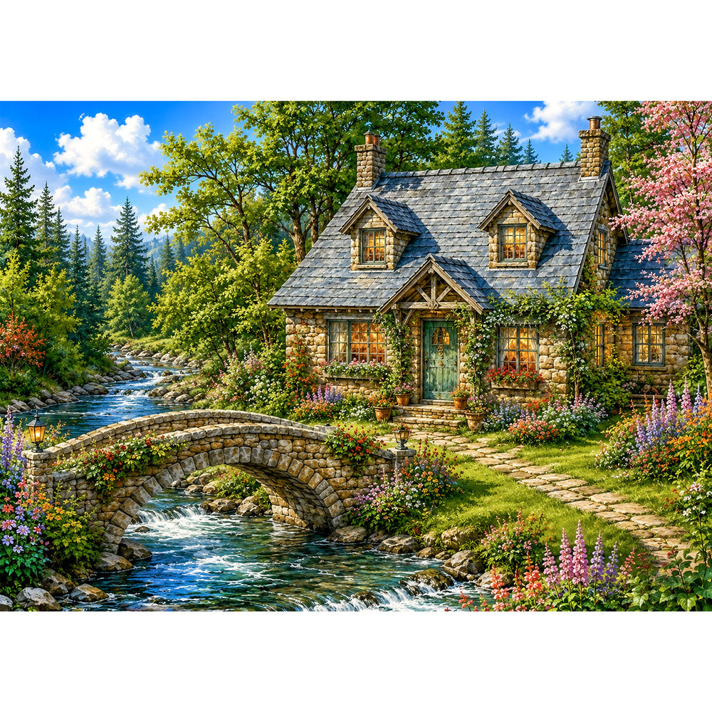 5D Diamond Painting – Romantisches Landhaus am Fluss | Unique Diamond
