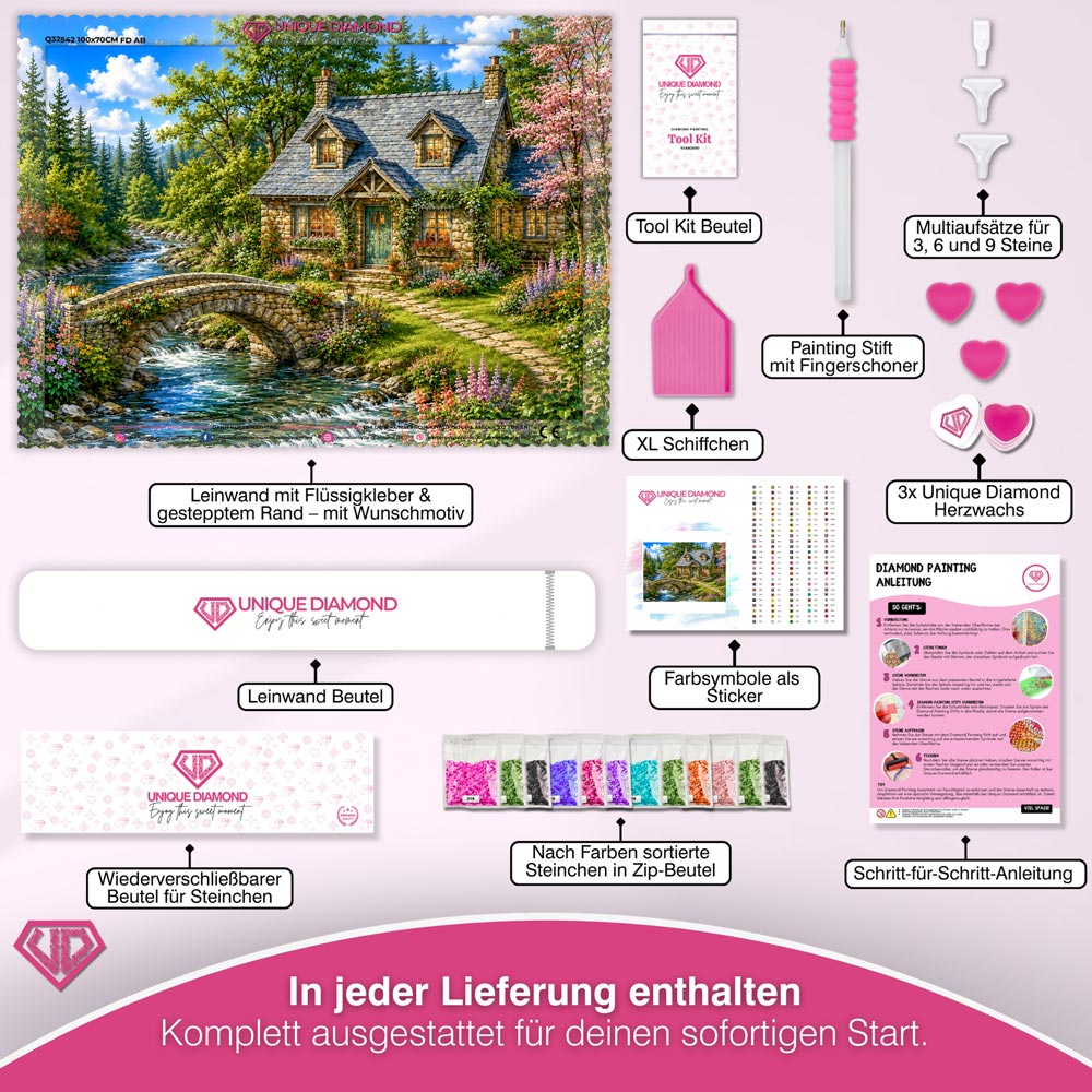 5D Diamond Painting – Romantisches Landhaus am Fluss