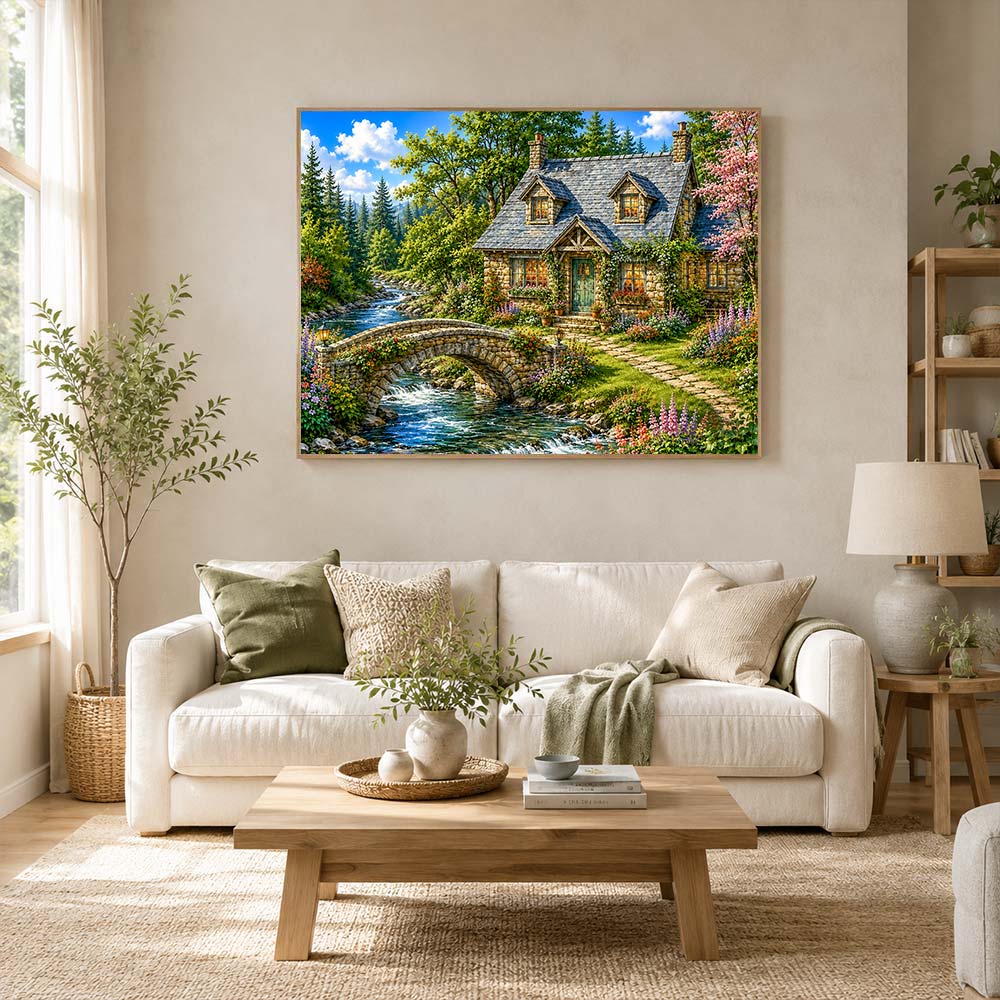 5D Diamond Painting – Romantisches Landhaus am Fluss