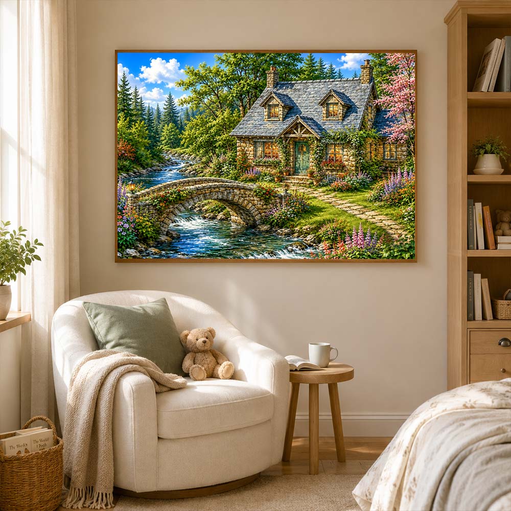 5D Diamond Painting – Romantisches Landhaus am Fluss