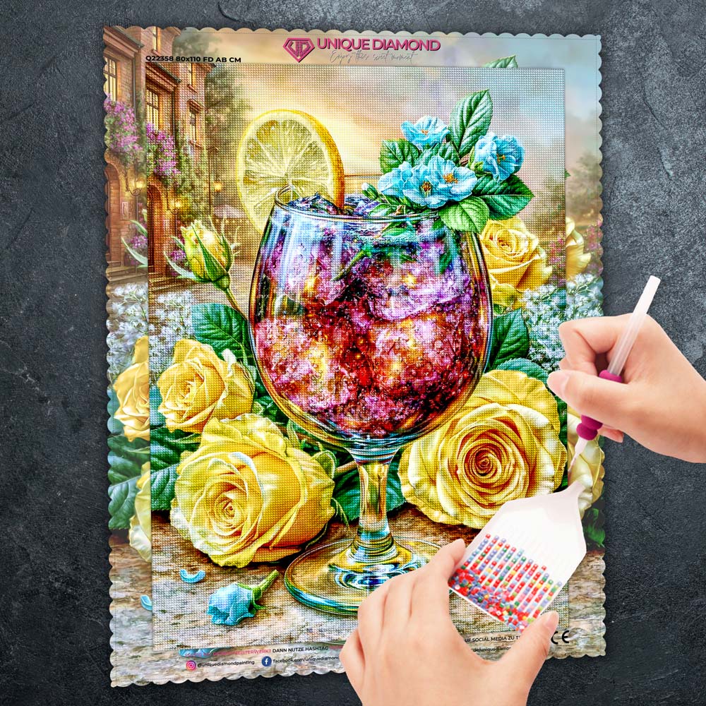 5D Diamond Painting – Rosencocktail bei Abendgold