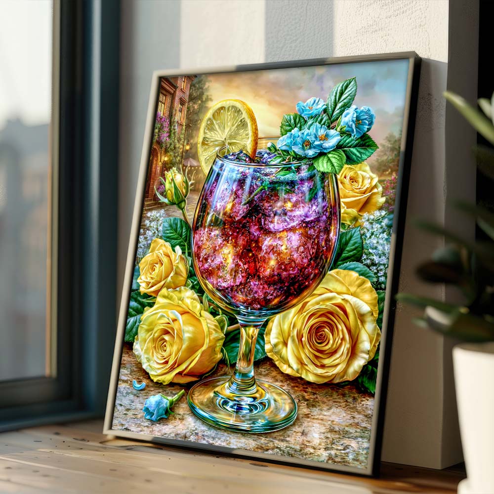 5D Diamond Painting – Rosencocktail bei Abendgold