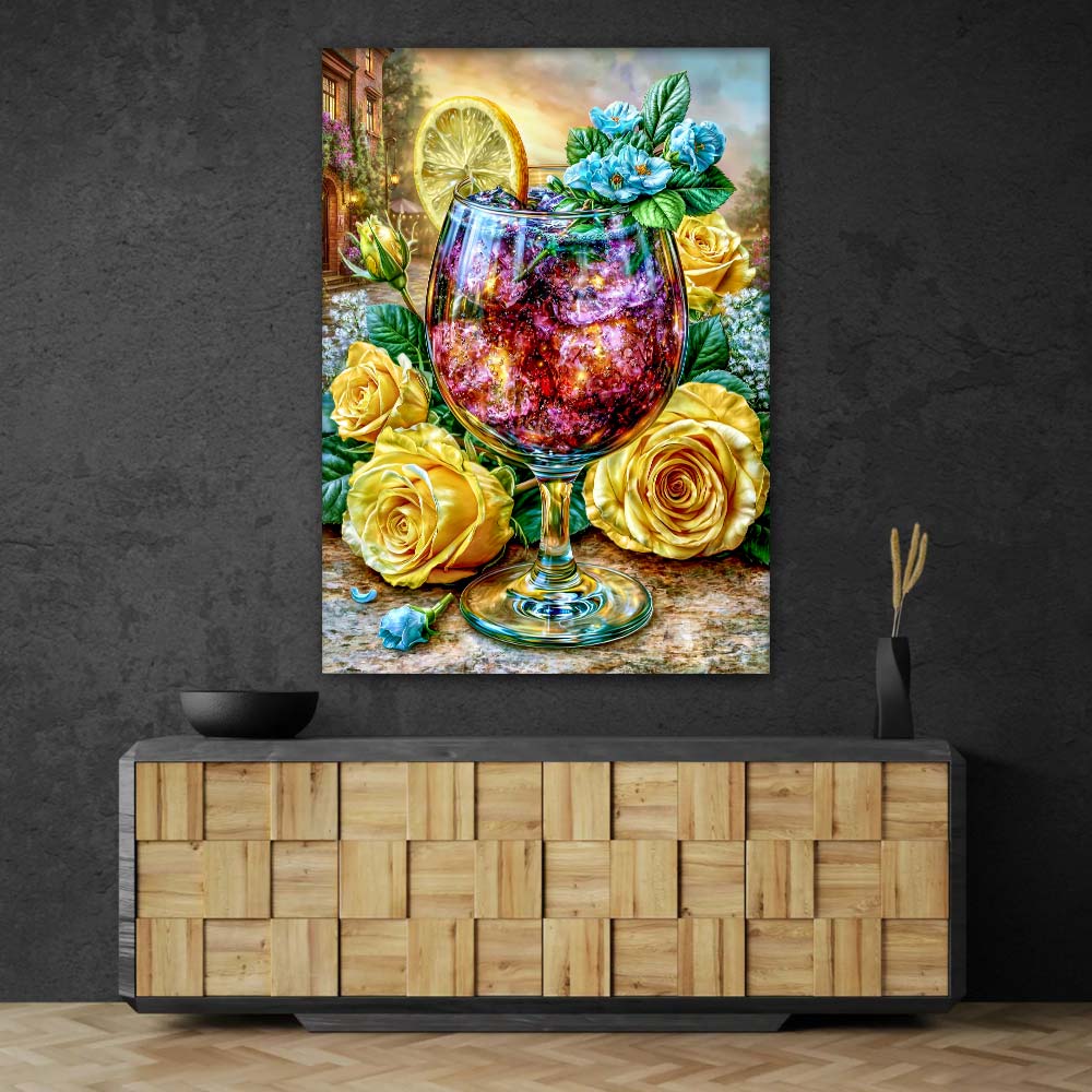 5D Diamond Painting – Rosencocktail bei Abendgold