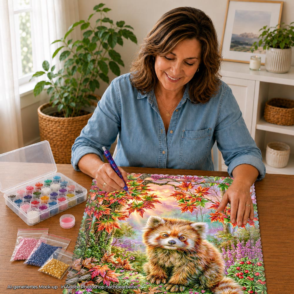 5D Diamond Painting – Roter Panda im goldenen Herbstwald