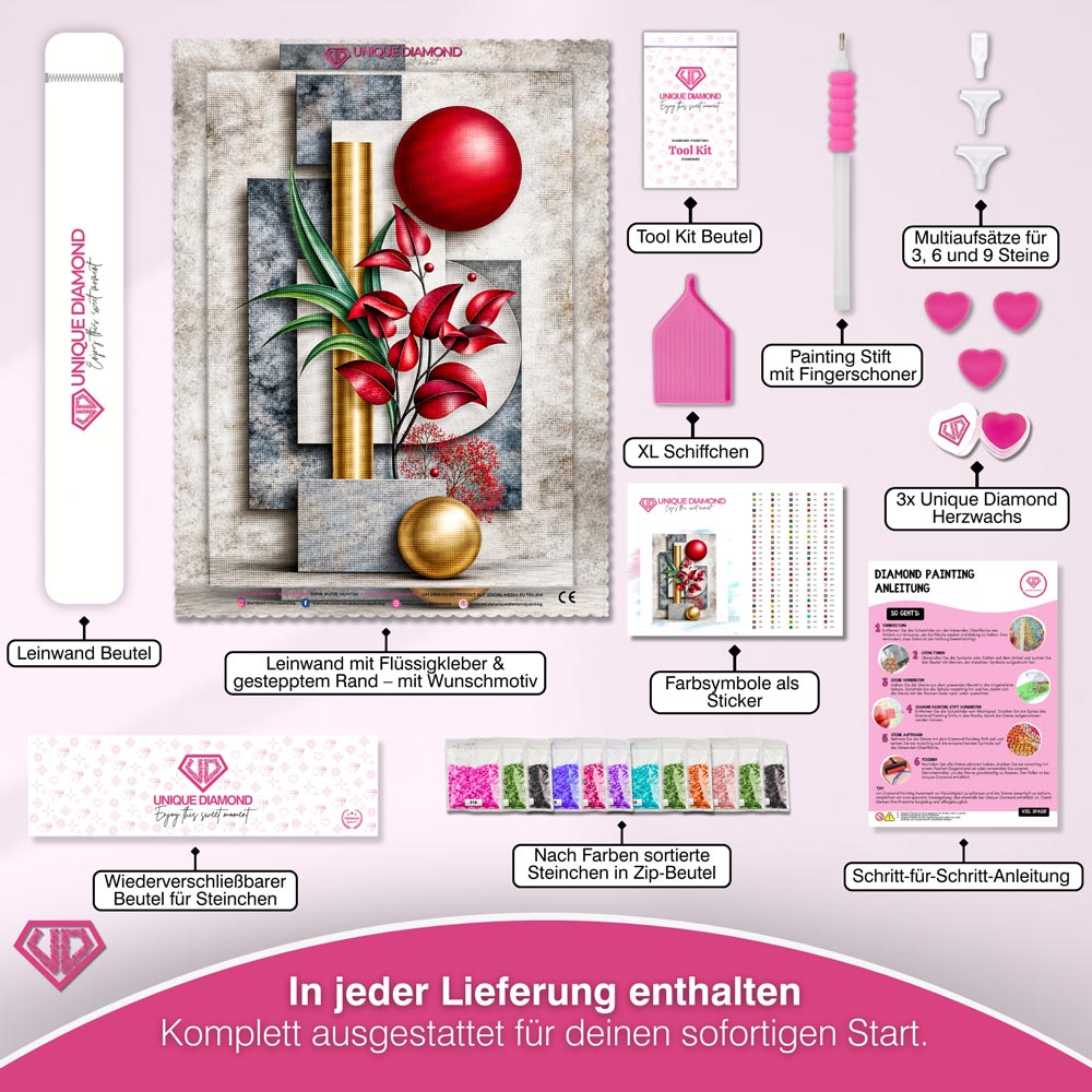5D Diamond Painting – Rubinblätter der Harmonie