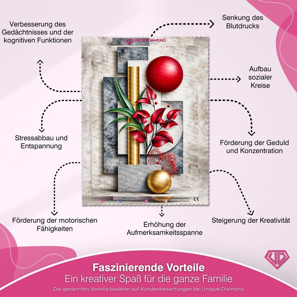 5D Diamond Painting – Rubinblätter der Harmonie