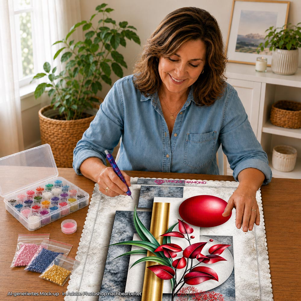 5D Diamond Painting – Rubinblätter der Harmonie