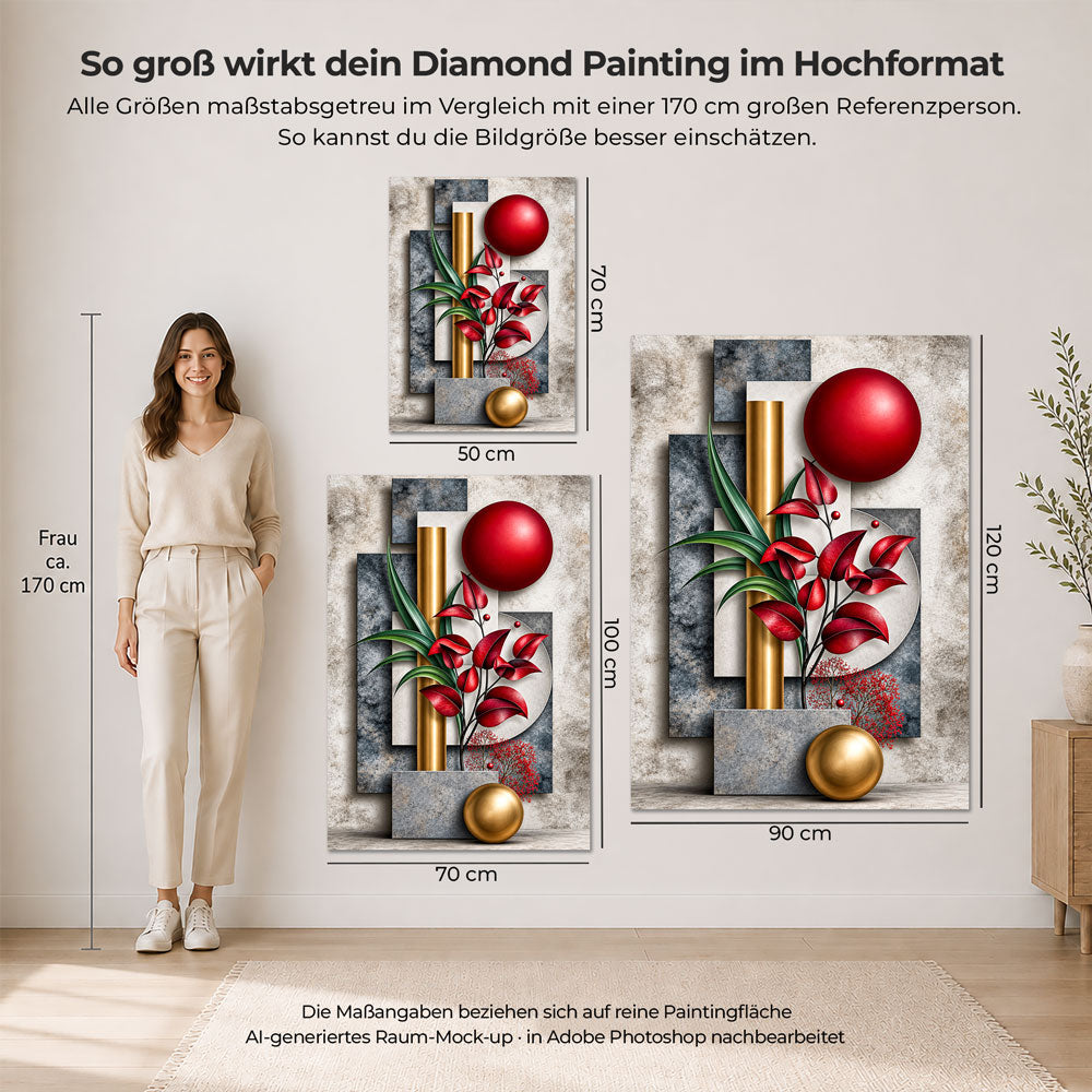5D Diamond Painting – Rubinblätter der Harmonie