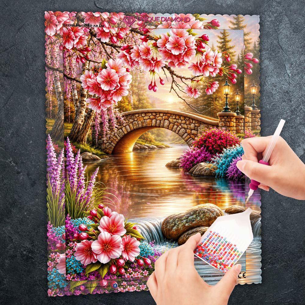 5D Diamond Painting – Sakura-Brücke am Blütenfluss