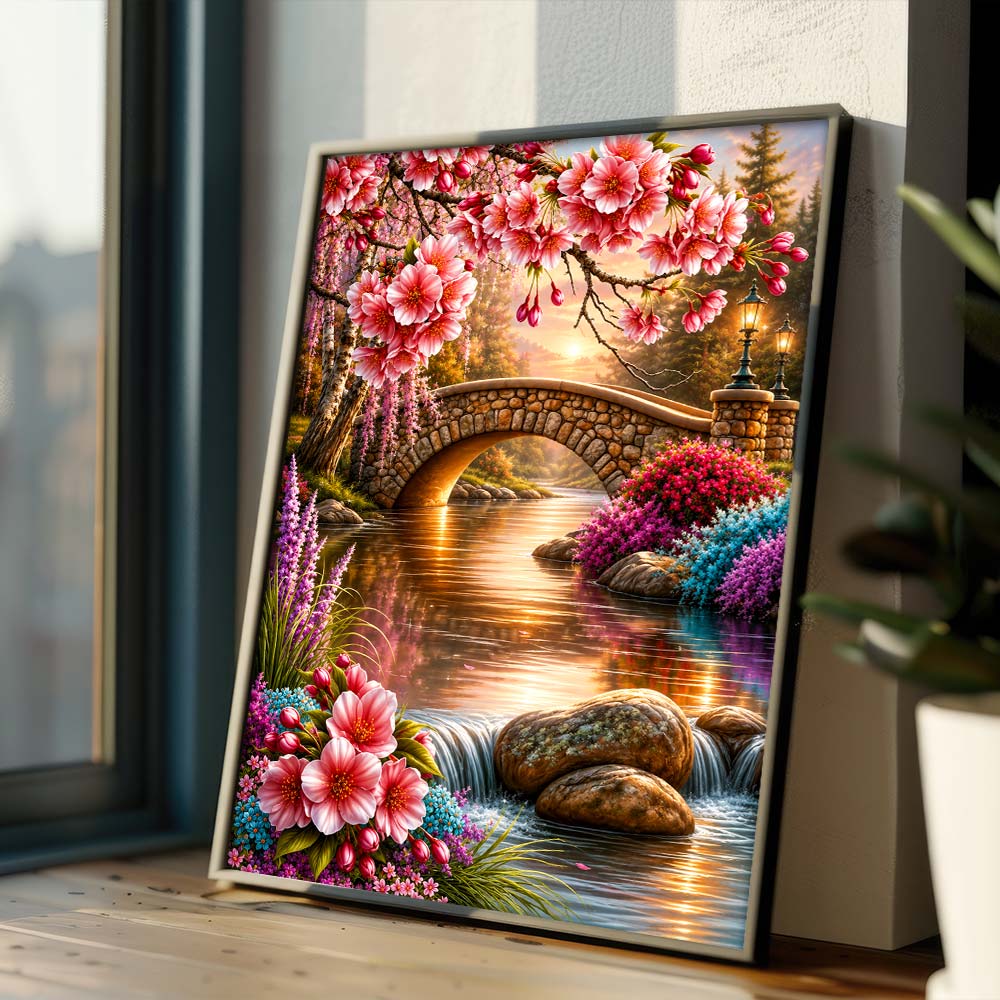 5D Diamond Painting – Sakura-Brücke am Blütenfluss