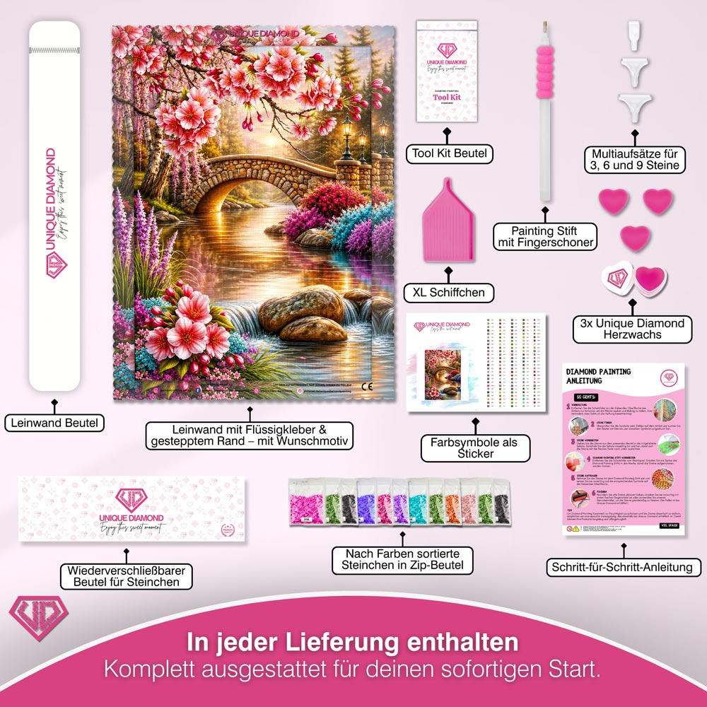 5D Diamond Painting – Sakura-Brücke am Blütenfluss