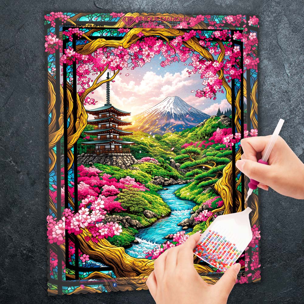 5D Diamond Painting – Sakura Valley of Fuji