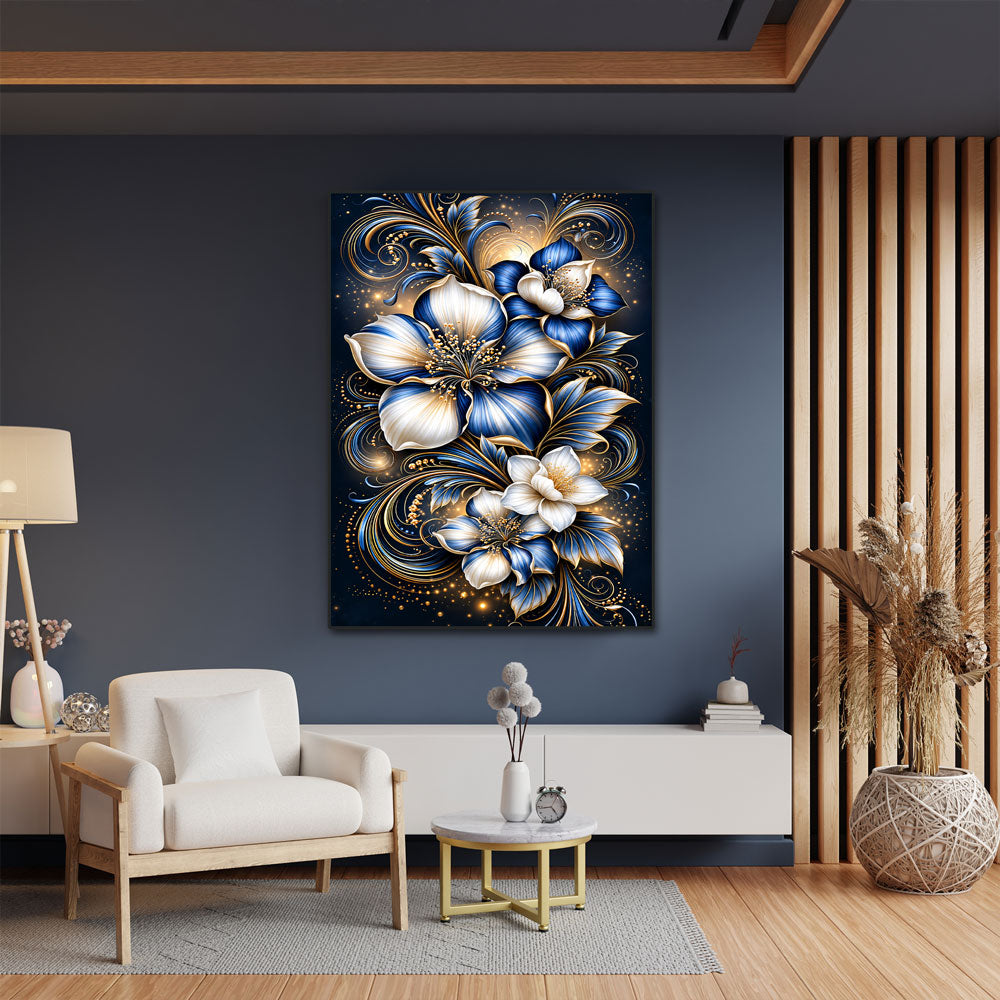 5D Diamond Painting – Saphirblüten im Goldenen Licht