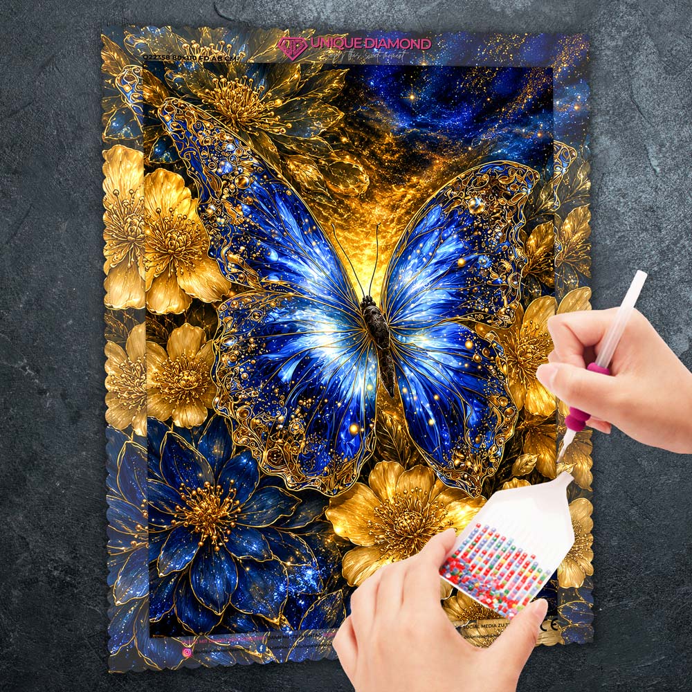 5D Diamond Painting – Saphirflügel im Goldenen Firmament