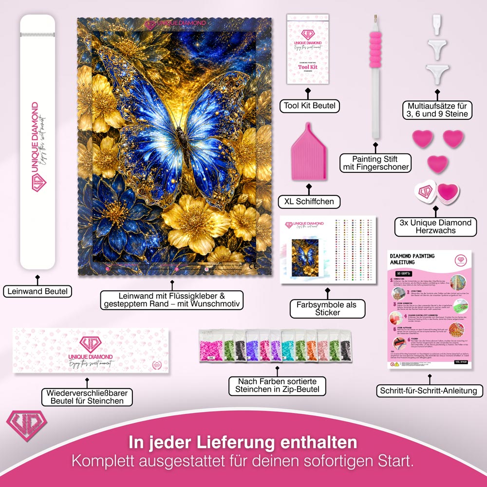 5D Diamond Painting – Saphirflügel im Goldenen Firmament