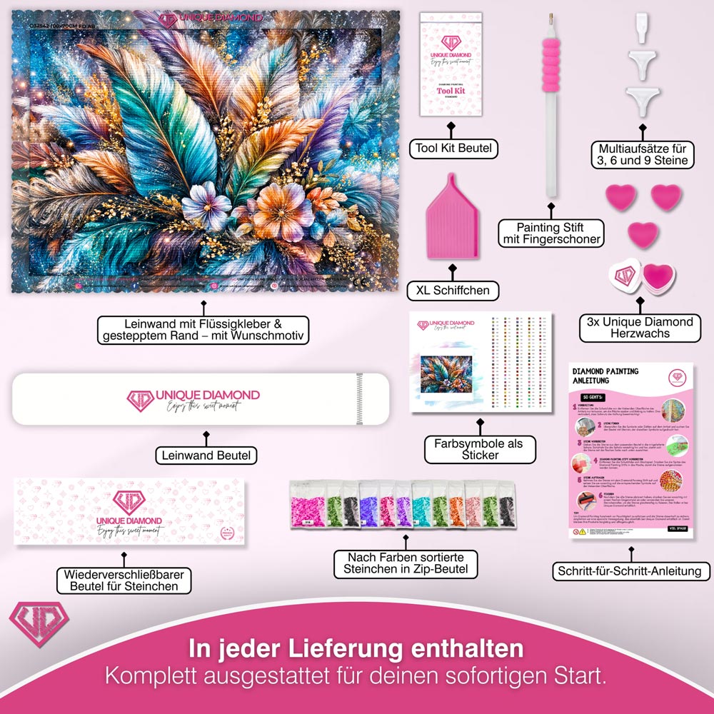 5D Diamond Painting – Schimmernde Federblüten
