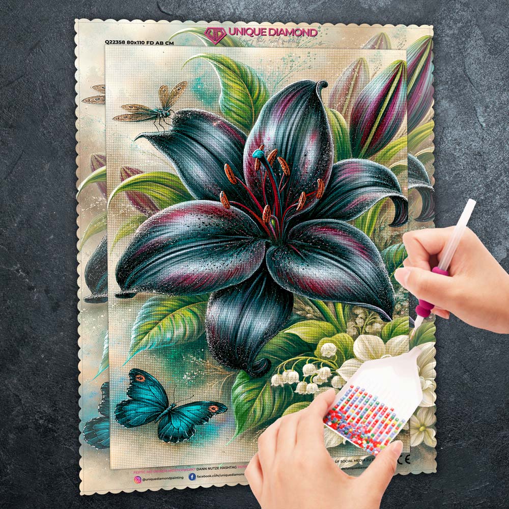 5D Diamond Painting – Schwarze Lilie der Dämmerung
