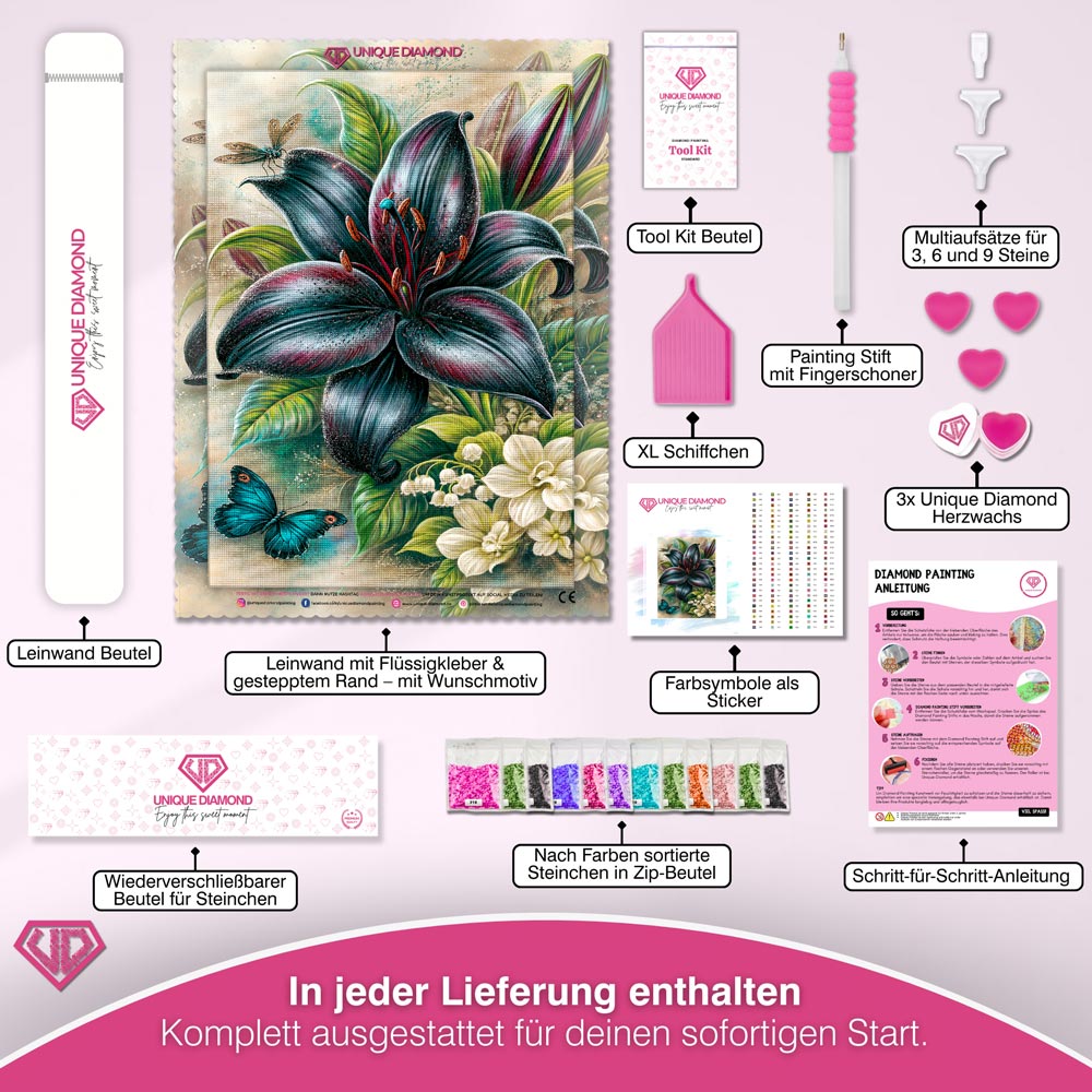 5D Diamond Painting – Schwarze Lilie der Dämmerung
