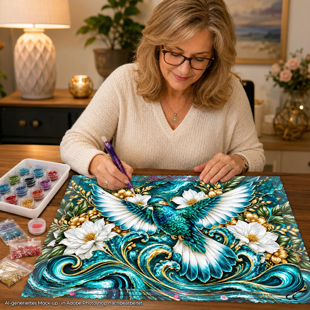 5D Diamond Painting – Schwingen der Smaragdwellen