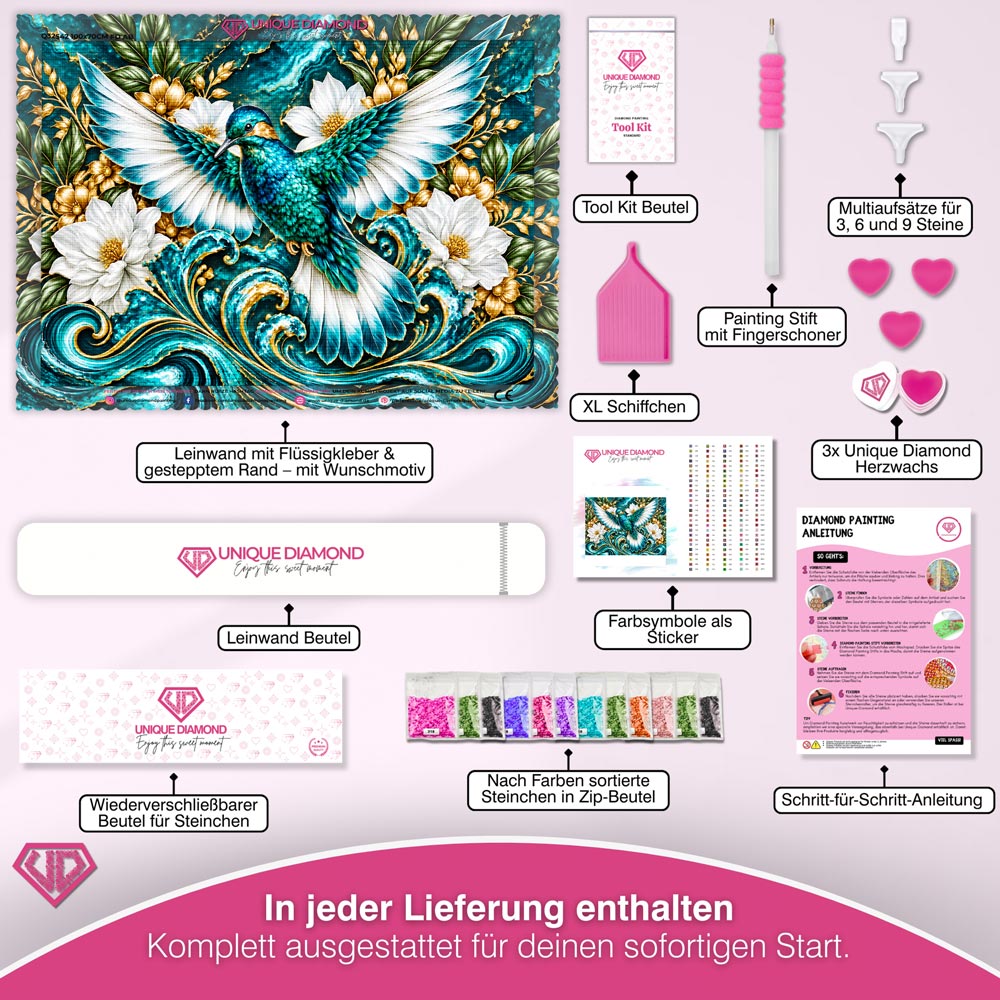 5D Diamond Painting – Schwingen der Smaragdwellen