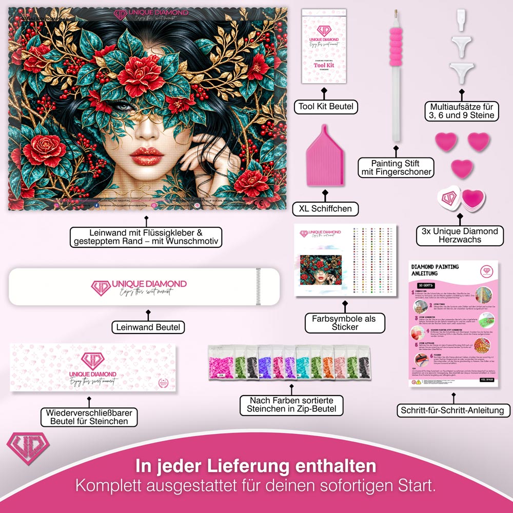5D Diamond Painting – Selene im Garten der Rubinrosen