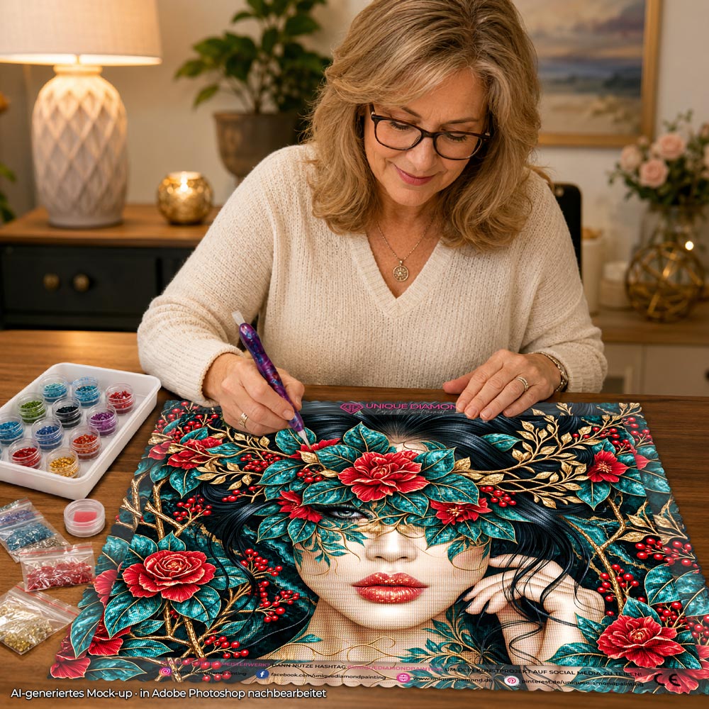 5D Diamond Painting – Selene im Garten der Rubinrosen