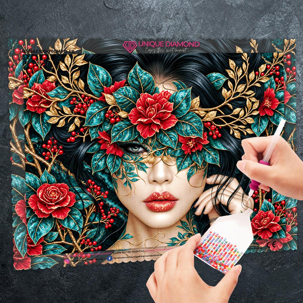 5D Diamond Painting – Selene im Garten der Rubinrosen