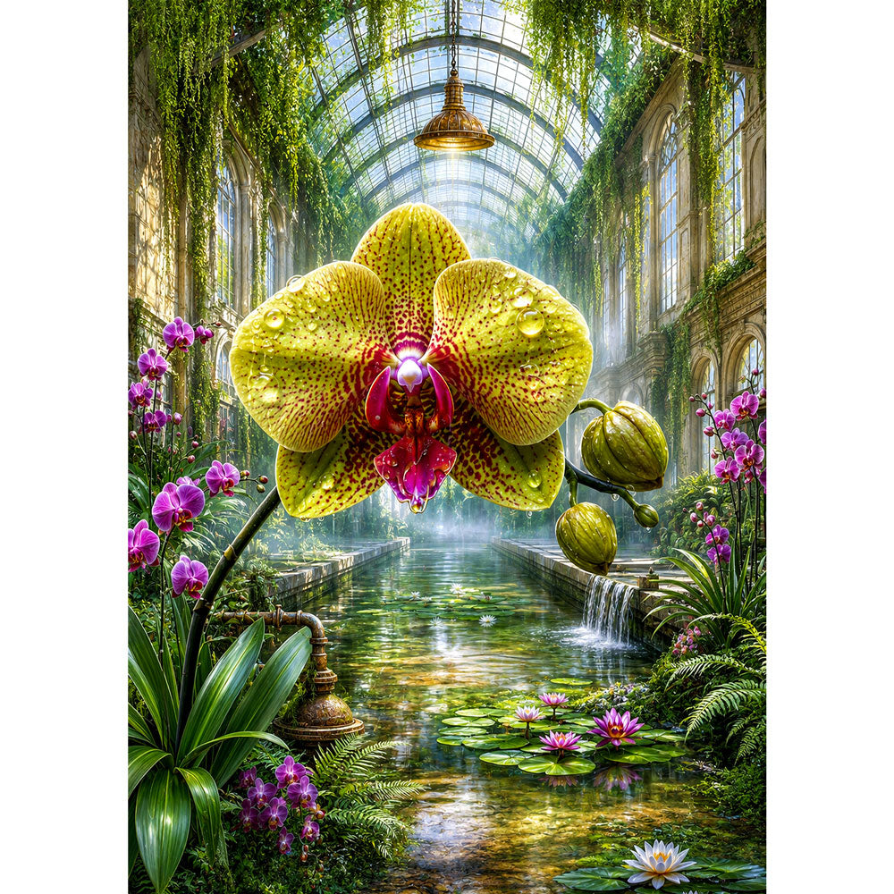 5D Diamond Painting – Smaragdorchidee im Glashaus der Ewigkeit | Unique Diamond