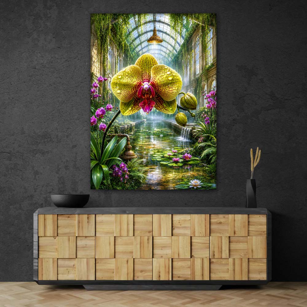5D Diamond Painting – Smaragdorchidee im Glashaus der Ewigkeit