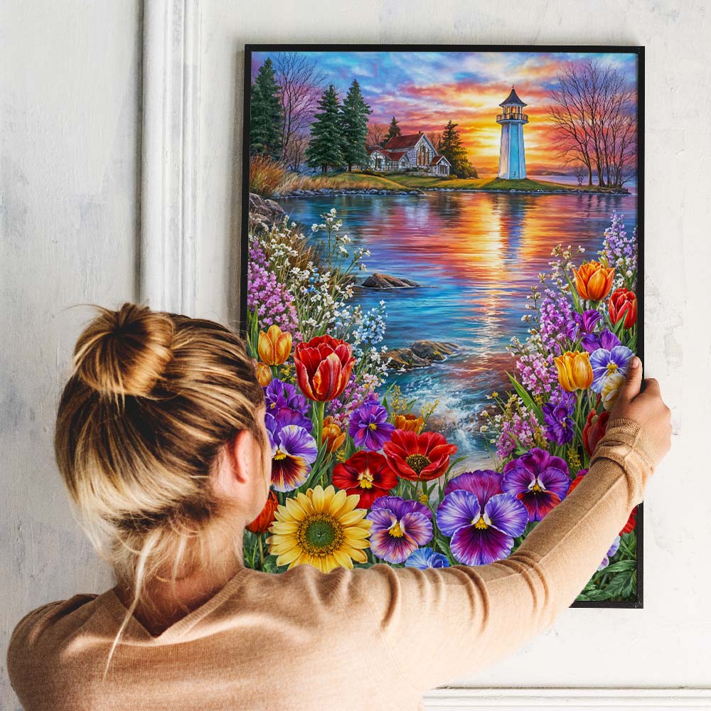 5D Diamond Painting – Sunset Lighthouse Garden