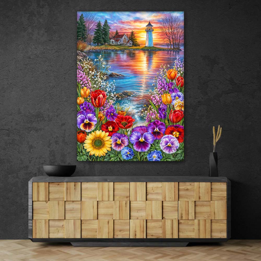 5D Diamond Painting – Sunset Lighthouse Garden