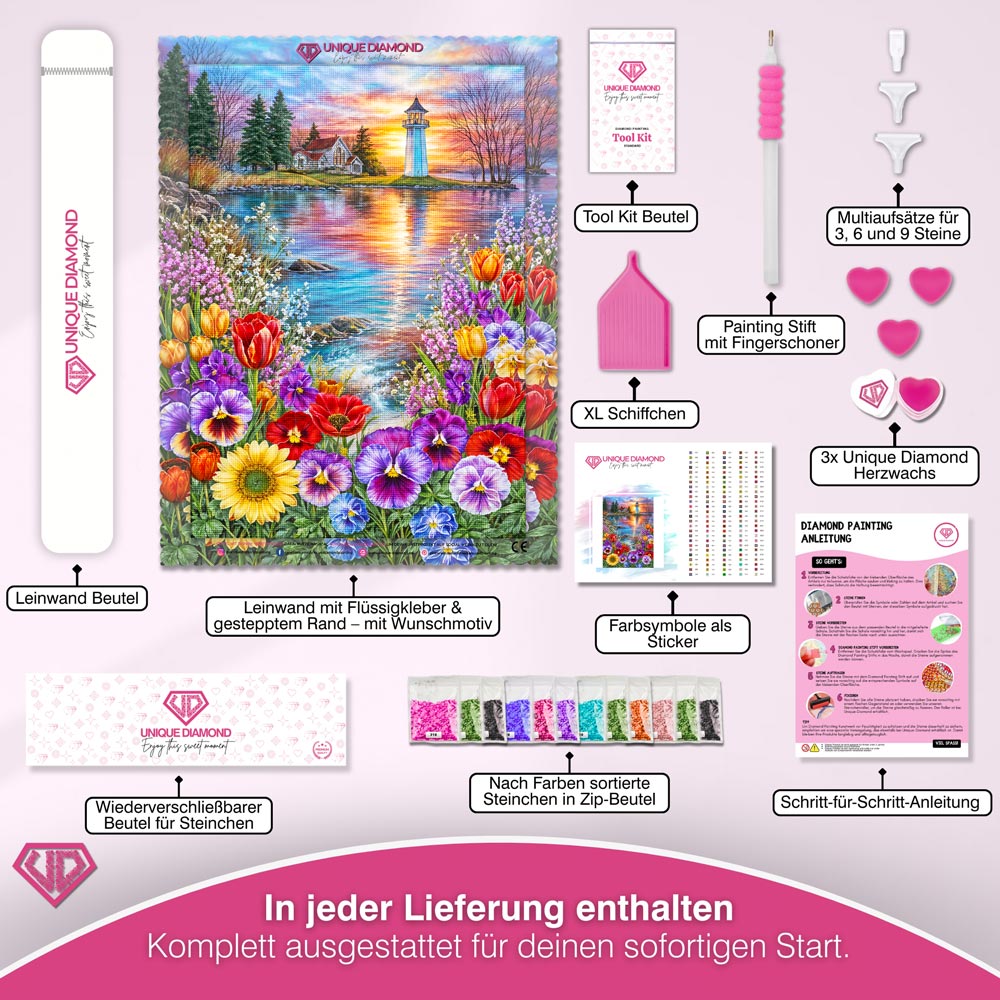 5D Diamond Painting – Sunset Lighthouse Garden