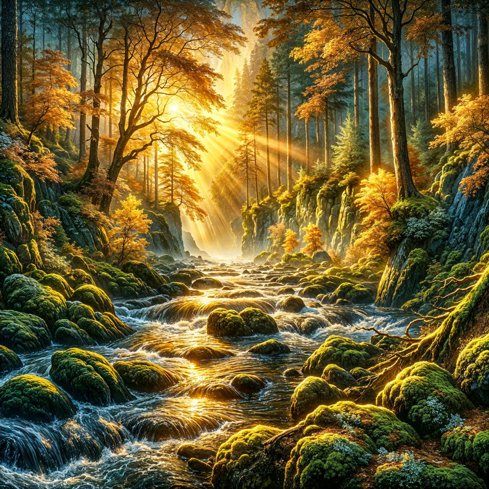5D Diamond Painting – Tal des goldenen Morgens, Unique-Diamond