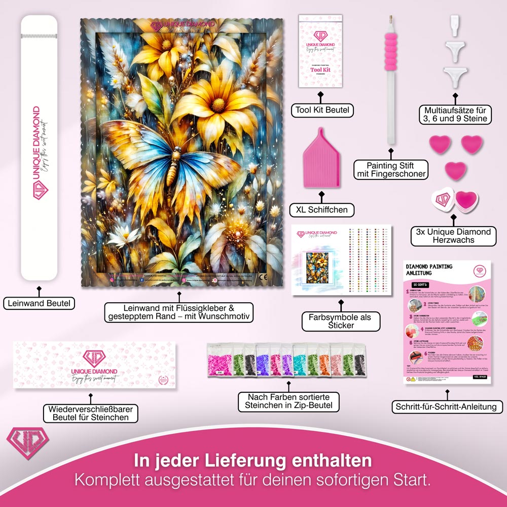 5D Diamond Painting – Tanz der Goldflügel Unique-Diamond