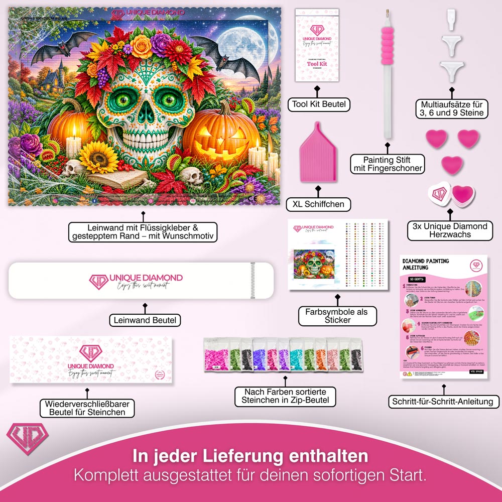 5D Diamond Painting – Totenkopfzauber im Herbstgarten