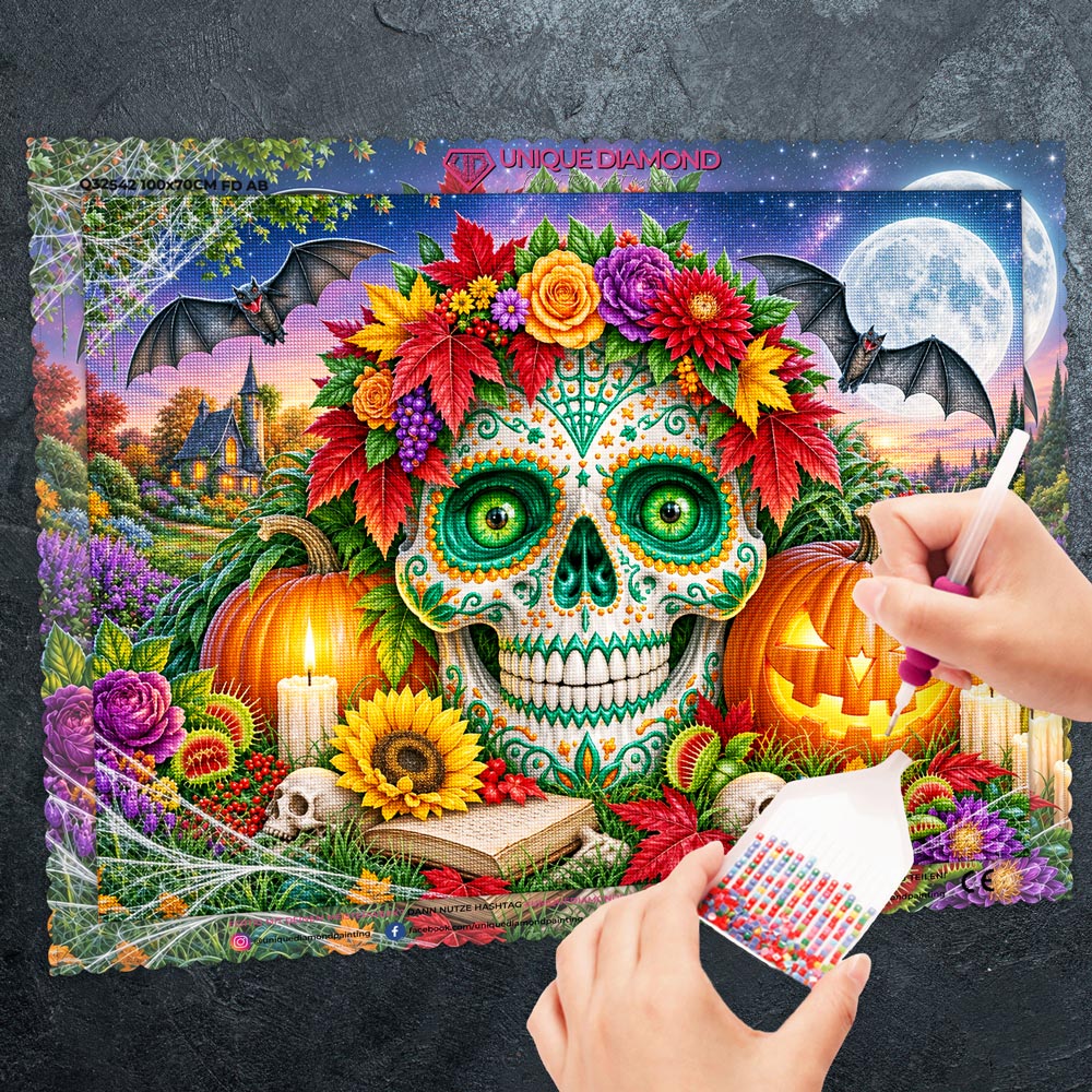 5D Diamond Painting – Totenkopfzauber im Herbstgarten
