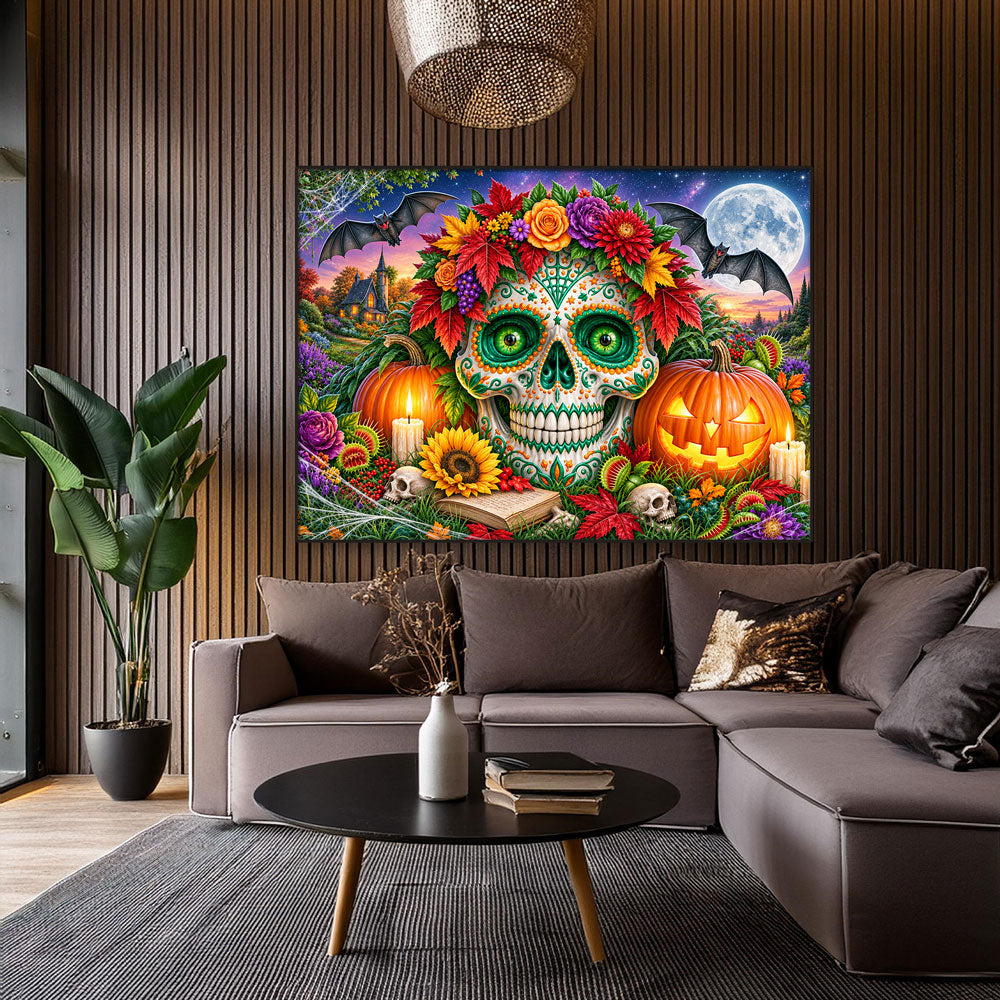 5D Diamond Painting – Totenkopfzauber im Herbstgarten