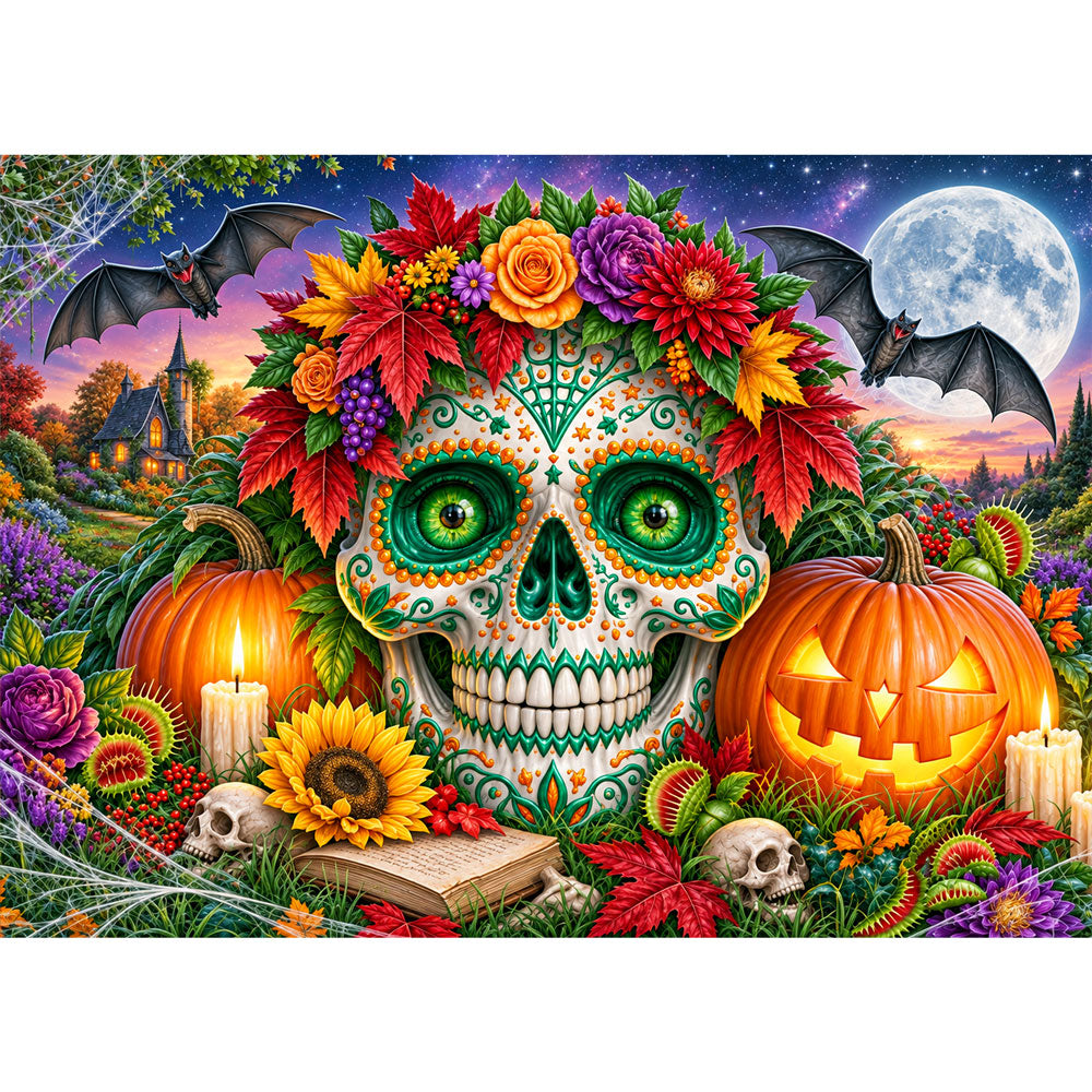 5D Diamond Painting – Totenkopfzauber im Herbstgarten | Unique Diamond