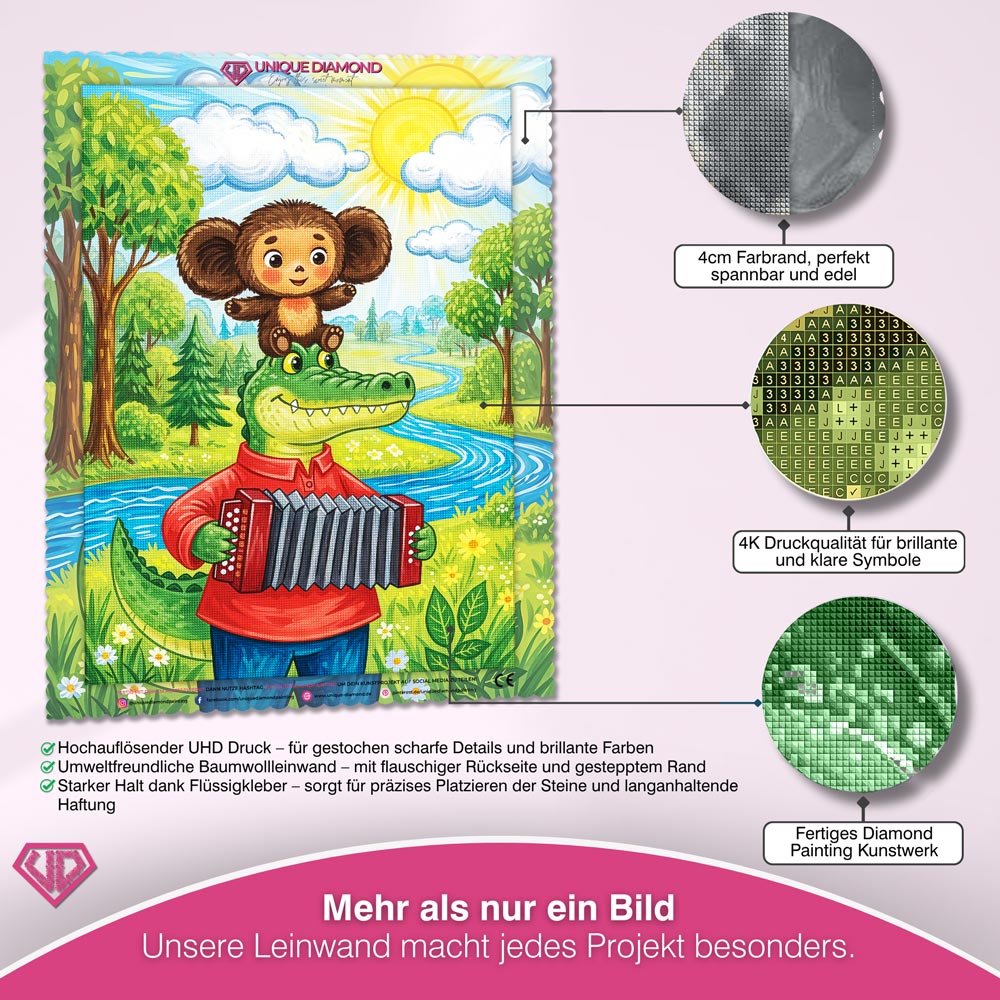 5D Diamond Painting – Tscheburaschka & Gena: Freunde fürs Leben Unique-Diamond